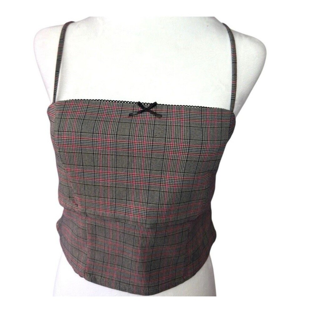 Wild Fable Women's  Cropped Tank Top Brown Plaid Large